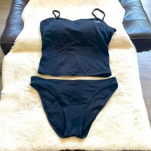 SUPER cute French cut bathing suit with cropped tankini style top black m/l